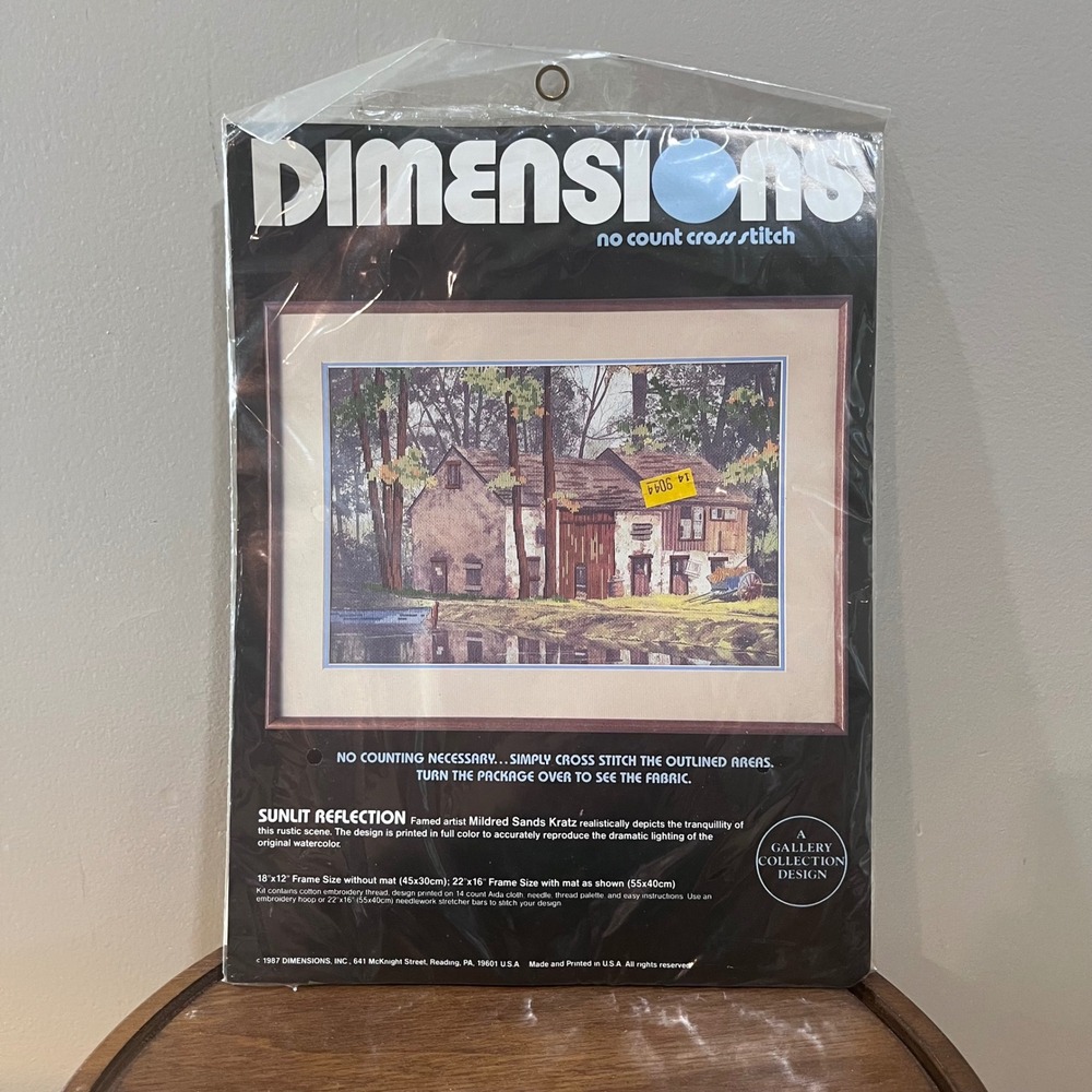 1987 Dimensions No‎ Count Cross Stitch Kit Sunlit Reflection Barn Rustic 18x12